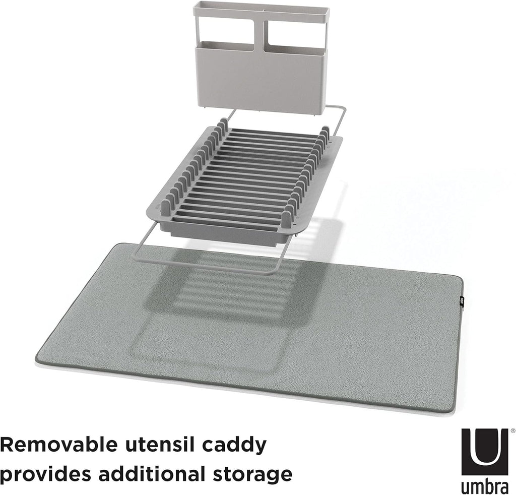 Umbra Udry Rack and Microfiber Dish Drying Mat-Space-Saving Lightweight Design Folds Up for Easy Storage, Over The Sink, Charcoal