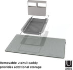 Umbra Udry Rack and Microfiber Dish Drying Mat-Space-Saving Lightweight Design Folds Up for Easy Storage, Over The Sink, Charcoal