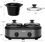 Sunvivi Dual Slow Cooker, Buffet Servers and Warmer with 2 Removable Ceramic Pots, Slow Cooker Food Warmer with Adjustable Temp & Glass Lids, Stainless Steel, 2 x 1.25 QT, Silver Grey