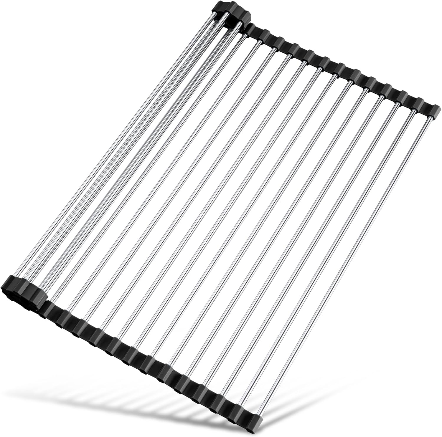 Tomorotec 17.7" x 12.5" Roll Up Dish Drying Rack Over Sink Drying Rack Sink Cover Kitchen Sink Accessories Gadget Multipurpose Organizer Foldable Stainless Steel Drainer