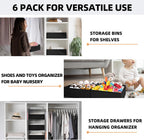 Criusia Drawer Organizer - 6 Pack Clothes Bins for Bedroom & Nursery - Dividers for Socks, Underwear & Baby Clothes - Black