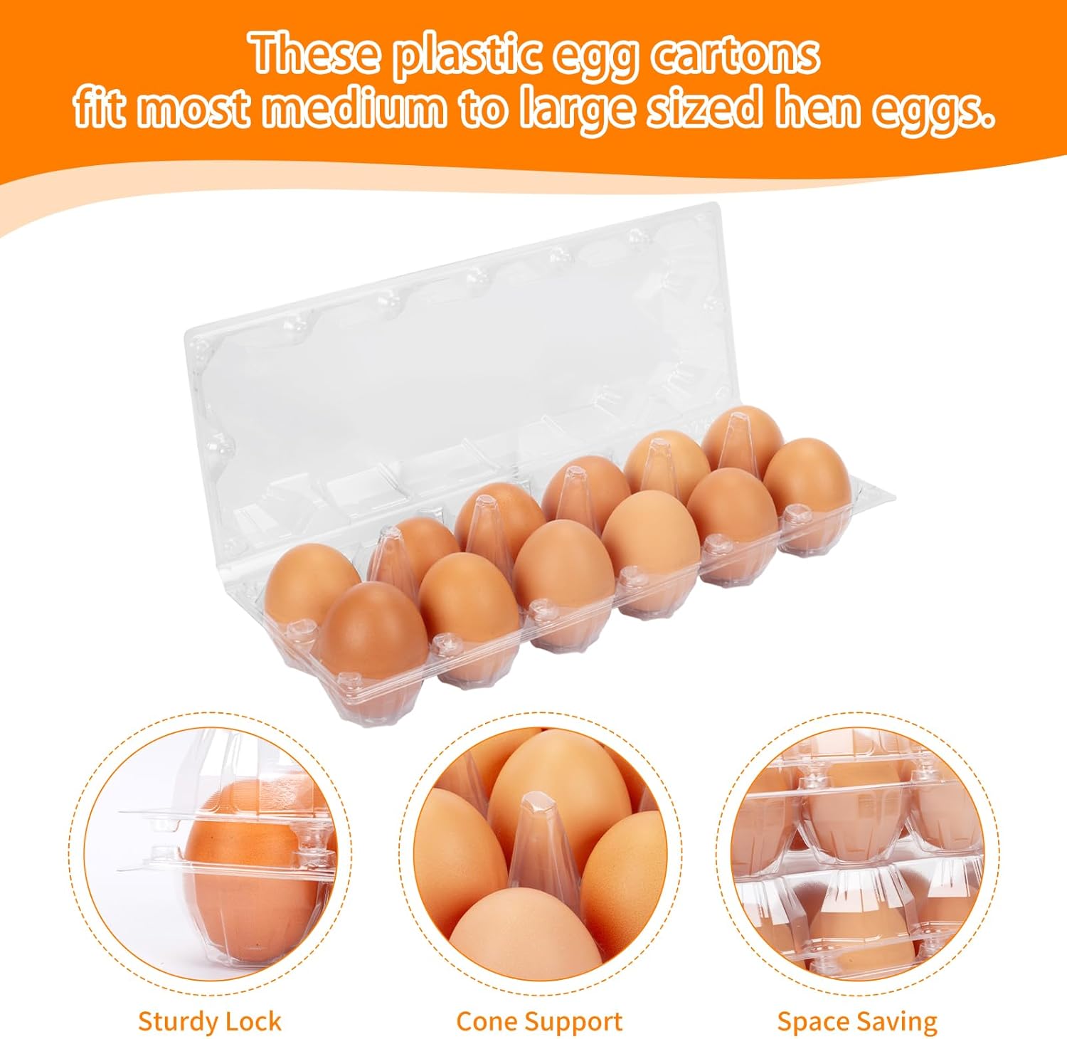 60 Pack Plastic Egg Cartons Cheap Bulk One Dozen Clear Empty Egg Cartons for Chicken Eggs, Reusable Egg Holders for Home Ranch Chicken Farm, Commercial Business Market Display, 2x6 Grids, Large
