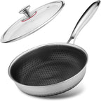 Lazycorner Non Stick Frying Pans Skillet with Lid, 8 Inch Stainless Steel Kitchen Cookware Pot, Non toxic Healthy Induction Compatible PFAS PTFE PFOA PFOS FreeCompatible PFAS PTFE PFOA PFOS Free