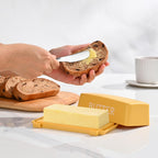 Butter Tray With Cover And Knife,Food Grade Plastic Butter Dishes With Lid And Stainless Steel Cheese Knife For Countertop,Yellow Cheese Storage Container