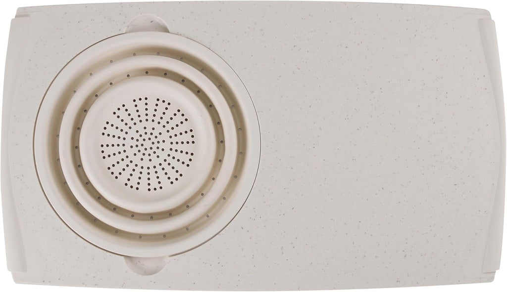 Dexas Over the Sink PolyFiber Flax Cutting Board with Collapsible Colander Strainer, 11.5 x 20", Cream