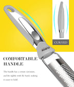 Ourokhome Kitchen Lemon Zester, Stainless Steel Hand Held Parmesan Cheese Grater for Ginger, Chocolate, Coconut, Lime, Nutmeg, Citrus, Fruit, Vegetable with Cleaning Brush, Dishwasher safe, Gray