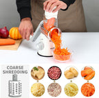 Cambom Rotary Cheese Grater Hand Crank Cheese Shredder for Fresh Cheese, Vegetable, Nuts,Non-slip Suction Base, Free Cleaning Brush Three Blades, White