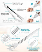 Spaghetti Spoon and Pasta Tong, Non-stick Silicone Spoon Server Fork with teeth and Stainless Steel Handle Spaghetti Tong, Food Clip for Spaghetti Noodle, White