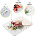 Cute Cardinal Christmas Dish Drying Mat for Kitchen Counter Absorbent Microfiber Drying Pad, Large 18x24 in, Reversible Drainer Mats