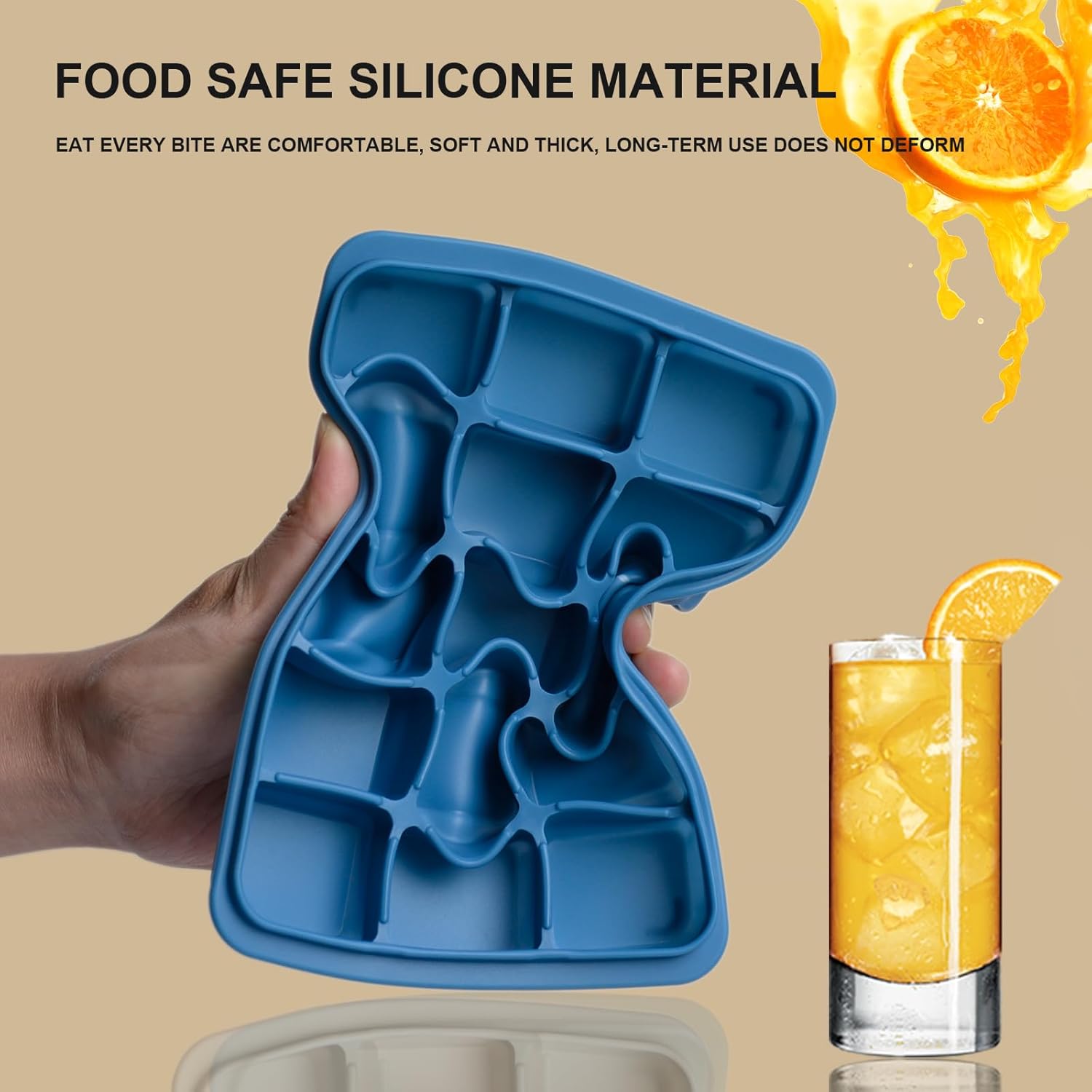 Ice Cube Trays Set of 3, Easy Release 15 Flexible Silicone Ice Cube Molds with Removable Lid Reusable Freezer Ice Trays Stackable for Whiskey, Baby Food, Green+Blue+Grey