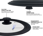 Walfos Universal Lid, Tempered Pan Lid with Heat Resistant Silicone Rim, Fits All 7" to 12" Diameter Cookware, Pots, Pans and Skillets (2Pk)