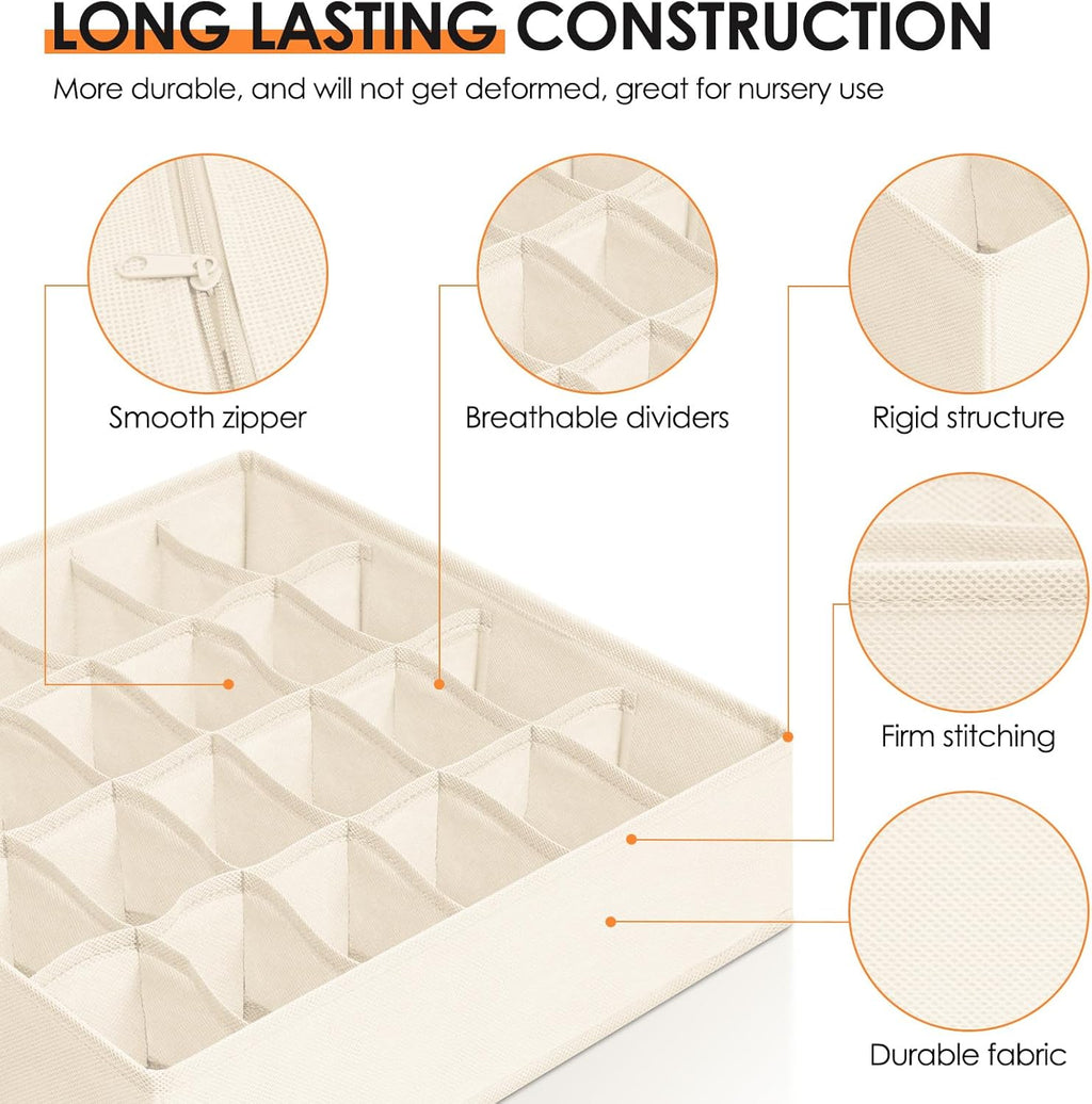Drawer Organizer Clothes, 16 Pack Dresser Organizer Bins for Baby Clothes, Underwear Sock, Fabric Closet Organization and Storage Dividers for Nursery Bedroom (96 Compartments, Beige)