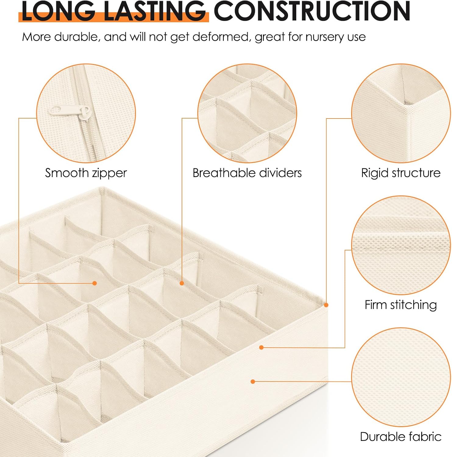 Drawer Organizer Clothes, 16 Pack Dresser Organizer Bins for Baby Clothes, Underwear Sock, Fabric Closet Organization and Storage Dividers for Nursery Bedroom (96 Compartments, Beige)