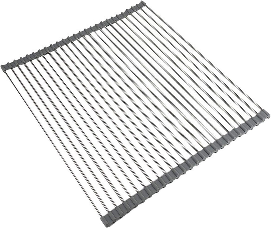 Ahyuan Roll up Dish Drying Rack Over The Sink Kitchen Roll up Sink Drying Rack Portable Dish Drainer Foldable Dish Drying Rack (Warm Gray, 20.5''X19.7'')