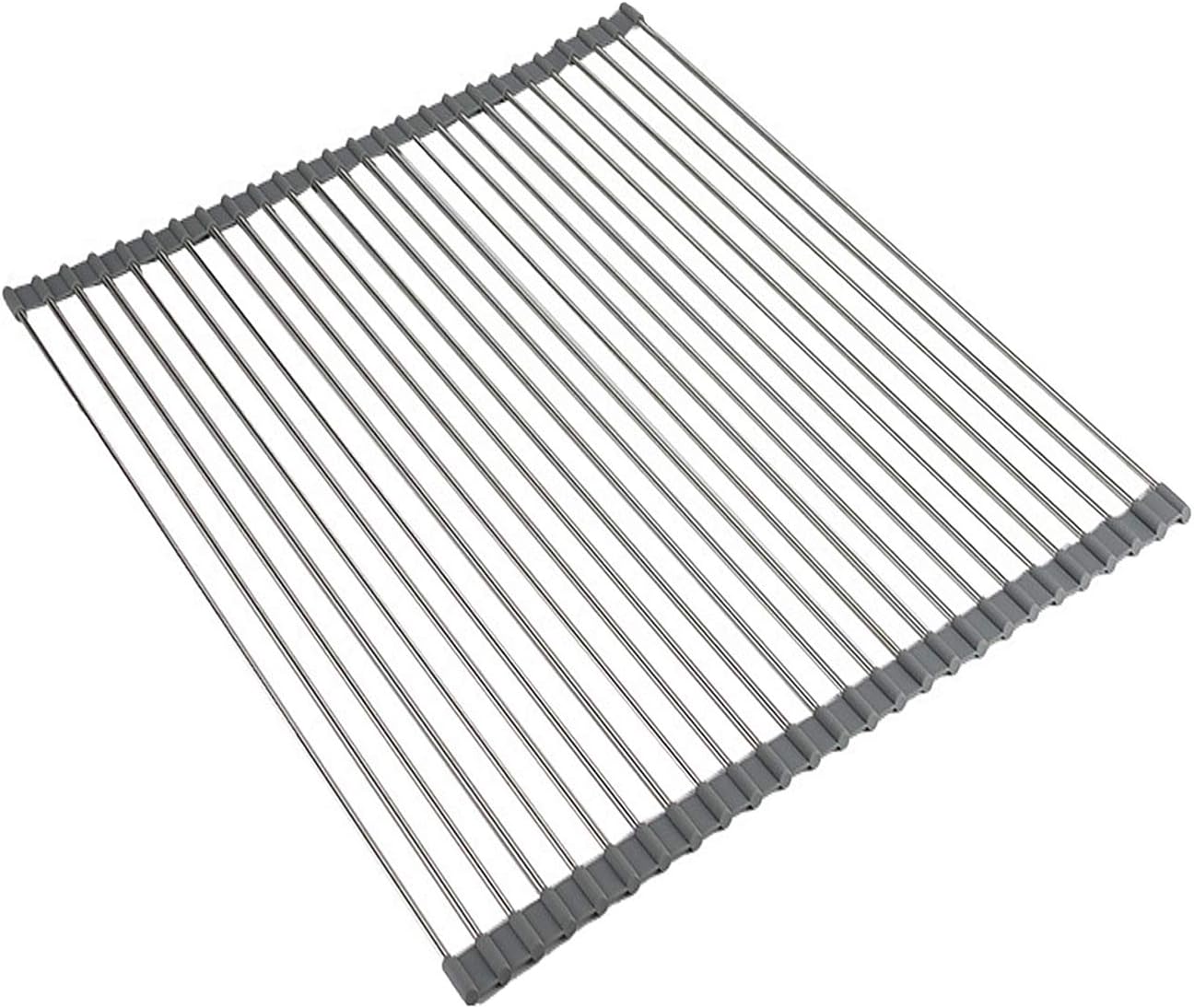 Ahyuan Roll up Dish Drying Rack Over The Sink Kitchen Roll up Sink Drying Rack Portable Dish Drainer Foldable Dish Drying Rack (Warm Gray, 20.5''X19.7'')