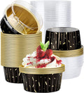 EUSOAR Foil Ramekins with Lids, Black 60Packs 5oz Disposable Baking Cups Foil Liner Cupcake Container, Dessert Cheesecake Pan Creme Brulee Cupcake Containers for Catering Gathering Club Wedding Party