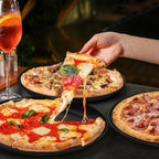 P&P CHEF 13.5 Inch Pizza Pan, 3 Pieces Stainless Steel Round Pizza Tray Dish Plate For Oven Baking Roasting, Healthy & Heavy Duty, Rust Free & Dishwasher Safe -Black