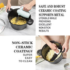 ACTIV CUISINE 5qt Pasta Pot with Strainer Lid, Cast Aluminum Stockpot Multipot, Nonstick Ceramic Coating make Cleanup easy with Tempered Glass Lid, Dishwasher Safe, Induction, Black