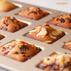 CHEFMADE Financier Cake Pan, 12-Cavity Non-Stick Square Muffin Pan Biscuits Cookies Bakeware for Oven Baking (Champagne Gold