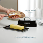 Butter Dish with Lid for Countertop, by Kook, Ceramic Dish Tray with Cover, Kitchen Keeper, Container, Holder, Holds 1 Stick, Microwave and Dishwasher Safe, Black