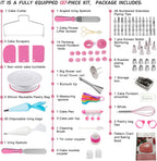 Cake Decorating Kit,137pcs Cake Decorating Supplies with Cake Turntable for Decorating,Pastry Piping Bag,Russian Piping Tips Baking Tools, Cake Baking Supplies for Beginners(Pink)