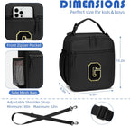 Initial Insulated Lunch Bag for Boys Kids, Back to School Gift, Reusable Leak-proof Lunch Box with Adjustable Strap for School Daycare Travel Picnic（Black，G）