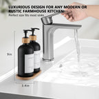 Black Glass Soap Dispenser - Hand Dish Soap Dispenser Set for Kitchen with Sturdy Pump and Tray, 14 Waterproof Labels, Bathroom Refillable Soap Lotion Dispenser-Black