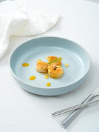 famiware Milkyway Pasta Bowls Set of 4, 8.5" Large Salad Bowls, Double Reactive Glaze, Sturdy & Stackable, Ideal for Housewarming, Festivals, Light Blue
