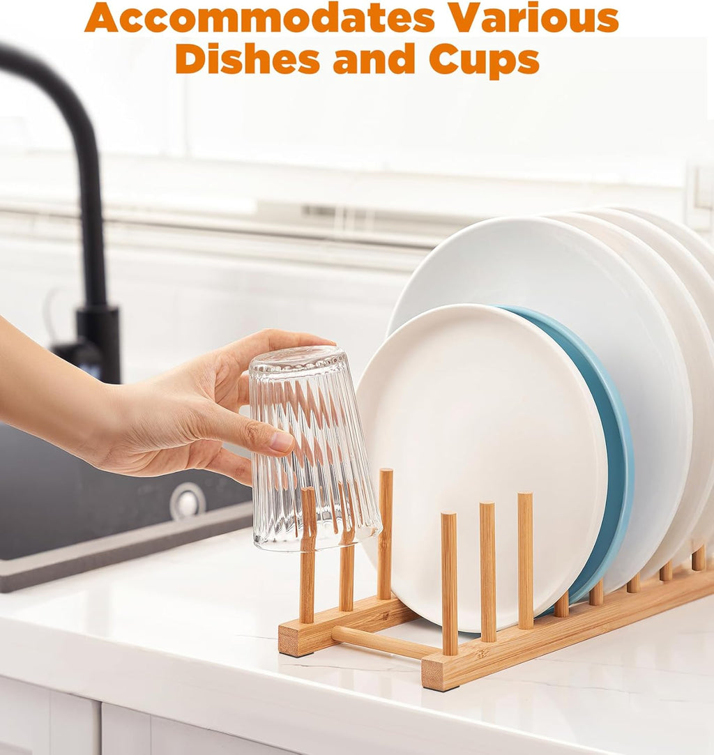 Bamboo Dish Drying Rack, 4 Pack Wooden Storage Holder Organizer for Plate/Bowl/Cup/Book/Pot/Lid/Cutting Board Drying Rack Stand Holder