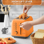 BUYDEEM DT620 2-Slice Toaster, Extra Wide Slots, Retro Stainless Steel with High Lift Lever, Bagel and Muffin Function, Removal Crumb Tray, 7-Shade Settings,Orange