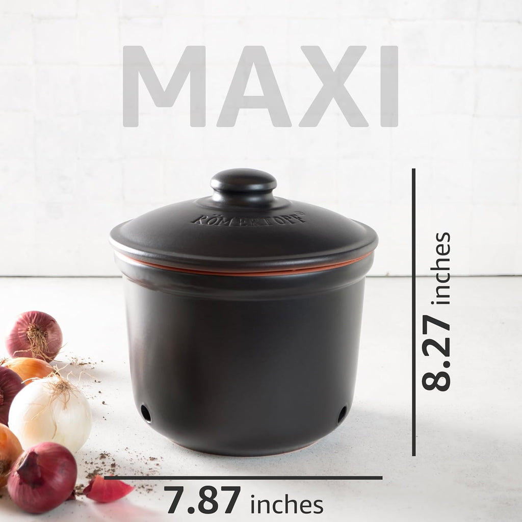 Romertopf Freshness Storage Potato Onion Garlic Clay Pot Set of 3 with Lids - Black