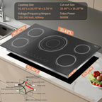 36 Inch Electric Cooktop - 5 Burner Electric Stove Top Powerful 9600W, 36 Inches Built-in Ceramic Stove with Large 3900W Flexible Zone, Timer, Safety Lock, 220V - 240V Hard Wired (No Plug)
