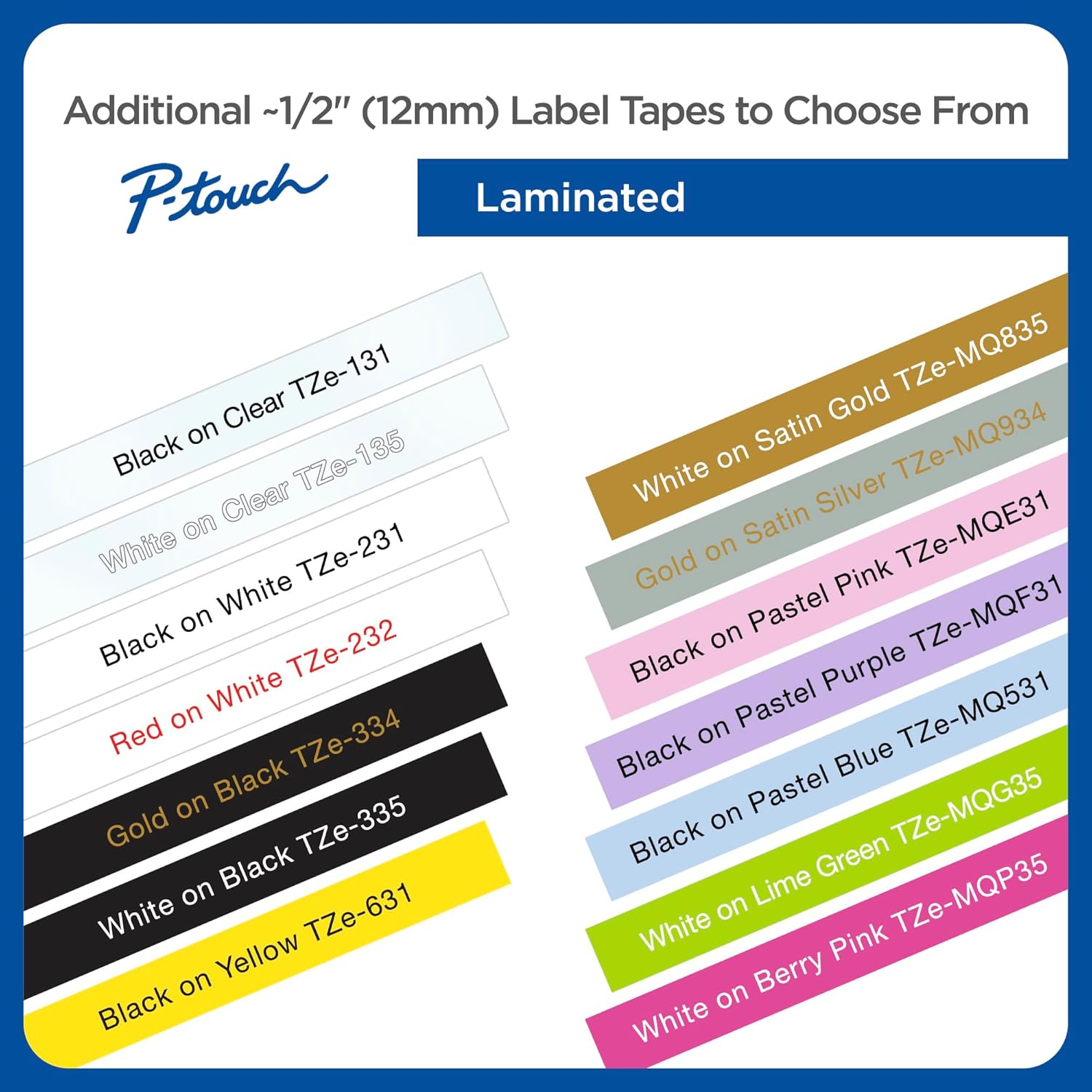 Brother Genuine P-touch, TZe-233CS, 0.47” x 26.2’, Blue on White Laminated Label Tape