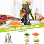 Rotary Cheese Grater Hand Crank Cheese Shredder Vegetable Mandoline Slicer for Kitchen 3 in 1 Changeable Blades for Cheese Potato Nuts Chocolate Ice (Green TSP)