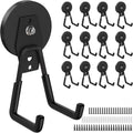 12 Pcs Magnetic Hooks Heavy Duty, Large Strong Magnetic Storage Hook for Hanging Garage Tool, 66mm Magnet Hooks with Anti-Slip Coating, Magnetic Holder for Power Drill/Metal Cabinet/Garden Tools