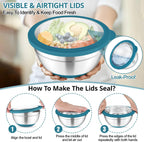 TeamFar Mixing Bowls, 5PCS Stainless Steel Serving Salad Bowls with Lids, For Kitchen Mixing/Baking/Storing/Prepping, Visible & Airtight, Non-Slip Bottom - 4.6/3.5/1.5/1 / 0.7 QT, Dark Blue