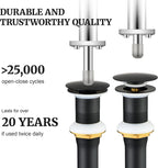 Pop up Sink Drain Stopper for Bathroom Vessel Vanity Sink Art Basin Matte Black, Big Cap Without Overflow, Metal Pop-up Drain Strainer with Detachable Basket Stopper