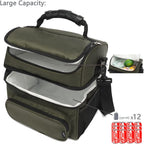 FlowFly Double Layer Cooler Insulated Lunch Bag Adult Lunch Box Large Tote Bag for Men, Women, With Adjustable Strap,Front Pocket and Dual Large Mesh Side Pockets