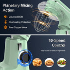 Stand Mixer, 6.5QT 10-Speed Tilt-Head Electric Stand Mixer, 3-In-1 Kitchen Mixer with Bowl, Dough Hook, Whisk and Beater, Food Mixer for Baking, Cake and Most Home Cooks, Light Green