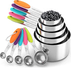 TILUCK Measuring Cups and Spoons Set, Stainless Steel, Kitchen Utensils for Cooking and Baking (10, Colorful)