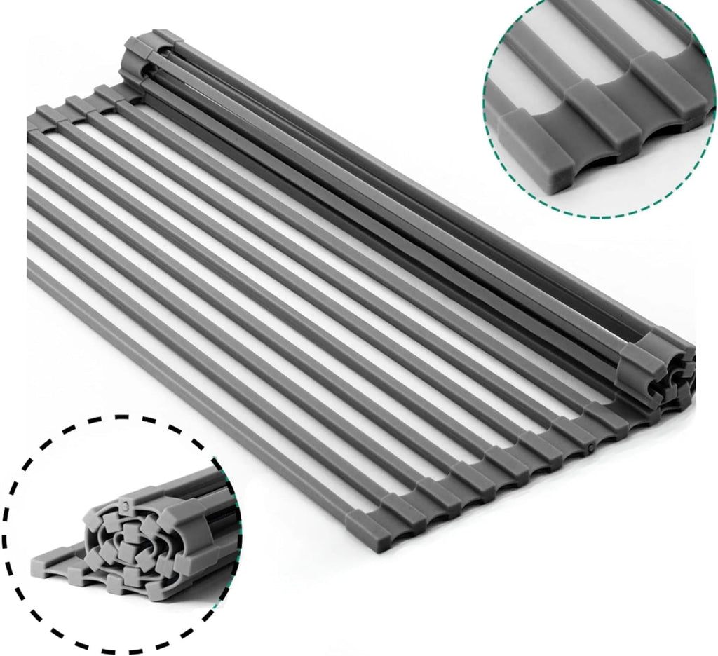 Dowell Over The Sink Roll-Up Dish Drying Rack, Foldable Tube Design, Space Saving Sink Organizer, Sturdy, Easy to Clean, Stylish Look - Triangle+Rectangular - Full Silicone