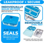 Stainless Steel Heavy Duty Bento Box Lunch Container for Older Kids, Teens, Adults with Removable Tray, Leakproof Silicone Seals, BPA Free 26 oz/790 mL (Blue)