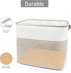 Large Fabric Storage Baskets | 50L Storage Bins, Decorative Linen Closet Baskets with Handles for Organizing, Shelf, Toys, Clothes, Home, Office, Nursery, 17x12x15Inches (Beige&White)