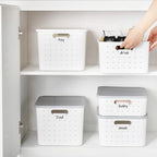vacane Large White Storage Baskets with Snap Lid, Extremely Durable, Storage Baskets for Organizing Stackable Storage Box with Handle for Playroom Classroom Closet Office, 14 x 10 x 8 inch