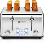 Aigostar Toaster 4 Slice 1.6" Wide Slot Stainless Steel Toasters with Bagel, Reheat, Cancel, Defrost Function, 6 Shade Settings, Removable Crumb Tray, 1550W, Best Rated Prime 4 Slice Toasters