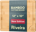 Riveira Cutting Boards For Kitchen – Gourmet Bamboo Grandeur: 12 x 10 Wood Cutting Board – Natural Bamboo Cutting Board – Innovative Juice Grooves Wooden Cutting Boards For Kitchen