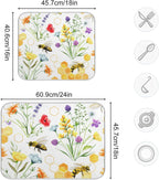 Wildflowers and Bees Dish Drying Mat for Kitchen Counter Absorbent Microfiber Drying Pad, Medium 16x18 in, Reversible Drainer Mats