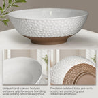 Wotalation Large White Ceramic Salad Serving Bowl - 9.4 Inch Party Bowl for Holidays, Fruit Bowl with Bamboo Utensils (57.4oz), Microwave & Dishwasher Safe