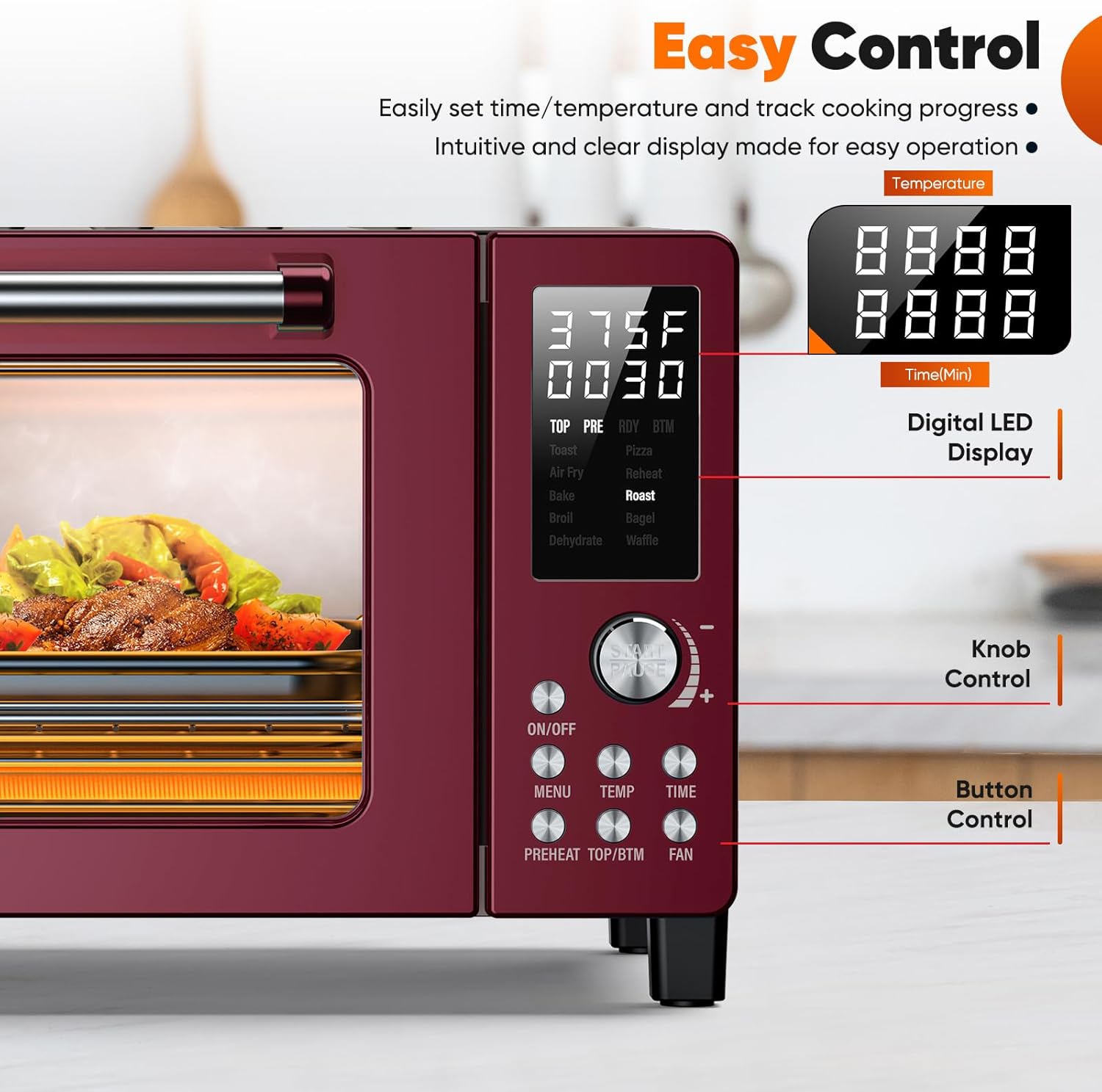 Nuwave Bravo Pro Smart Air Fryer Toaster Oven Combo, 12-in-1 Functions with Quicker & Even Crisp Technology, 1800W, 50-450°F, PFAS-Free, 21QT, Cinnamon