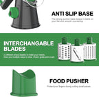 Cambom Rotary Cheese Grater Hand Crank Cheese Shredder for Fresh Cheese, Vegetable, Nuts,Non-slip Suction Base, Free Cleaning Brush Three Blades, Grey and Green